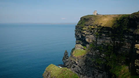 Panoramic view, Cliffs of Moher, Ireland, O'Brien's Tower, sea, Atlantic Ocean Stock Footage 339011921