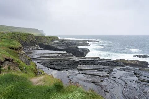 A panoramic view of the cliffs of Mohor in Ireland. Stock Photos