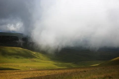 Panoramic view of the clouds above the hills near Mount Elbrus. Photographed  Foto stock