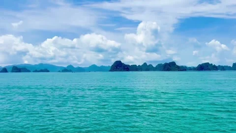 Panoramic view of clouds and blue sea water from the deck of a ferry to Co To Stock Footage 326675386
