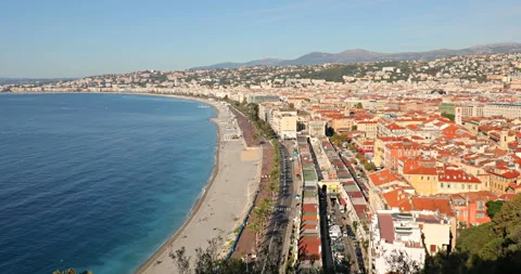 Panoramic view of the coast and cityscape of Nice, France Stock Footage 117260724