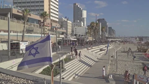  panoramic view of The coast line in Tel Aviv promenade beach. Editorial Stock Footage 254163752