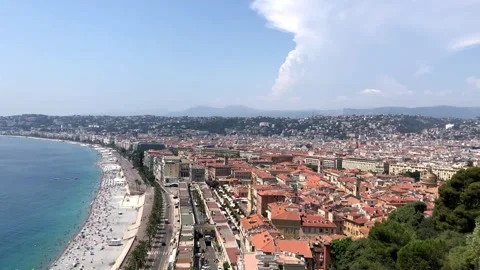 Panoramic view of the coast of Nice with blue sky, Cote d'Azur, France,  Riviera Stock Footage 290789030