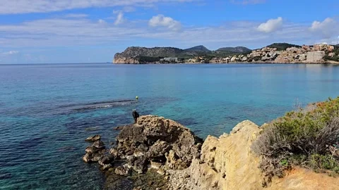 Panoramic view of the coast of Peguera in Mallorca Stock Footage 331001218