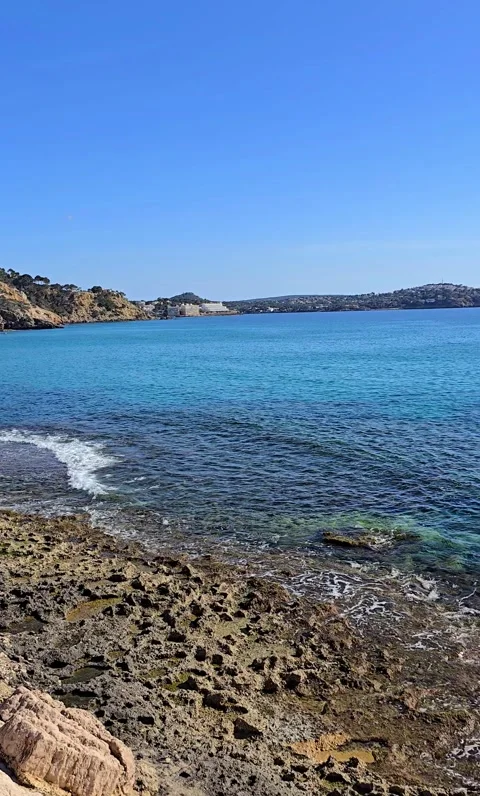 Panoramic view of the coast of Peguera in Mallorca Stock Footage 331001237