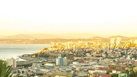 Panoramic view of the coast of Valparaiso Stock Footage 74181723