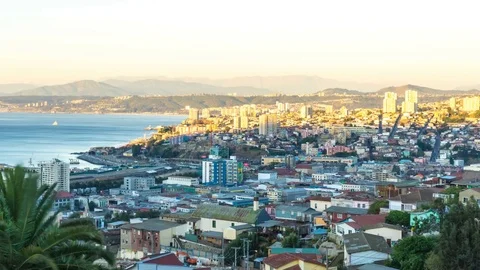 Panoramic view of the coast of Valparaiso Stock Footage 74182215