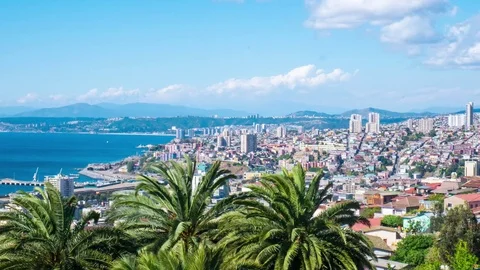 Panoramic view of the coast of Valparaiso Video stock 84215154