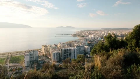 Panoramic view of a coastal city overlooking the sea Stock Footage 324920134