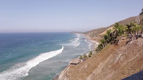 Panoramic view of coastal cliff facing the Pacific Ocean, Mexico Stock-Footage 75047038