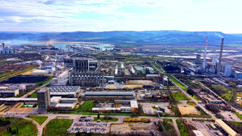 Panoramic view of a coastal industrial zone and port Video stock 333839002