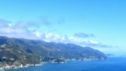 Panoramic view on the coastline of the Cinque Terre in Liguria Stock Footage 108447700