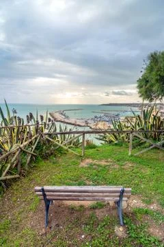 Panoramic view of coastline with downtown in Sciacca Stock Photos