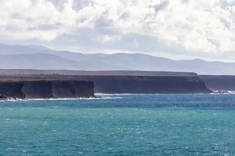 Panoramic view at the coastline of El Cotillo on canary island Fuerteventura Stock Photos