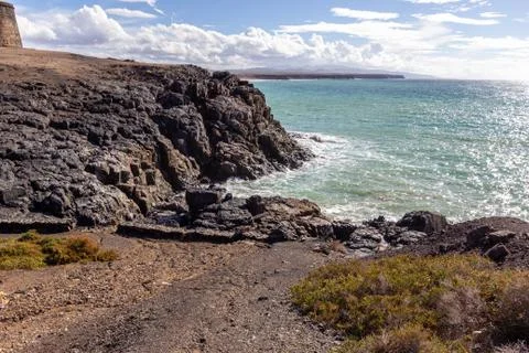 Panoramic view at the coastline of El Cotillo on canary island Fuerteventura Stock Photos