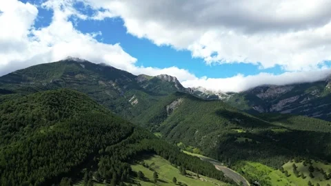 Panoramic view of Col De Rousset covered in thick clouds in the Vercors mountain Stock Footage 280211431