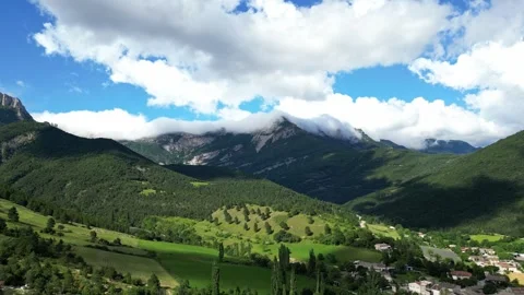 Panoramic view of Col De Rousset covered in thick clouds in the Vercors mountain Stock Footage 280211440