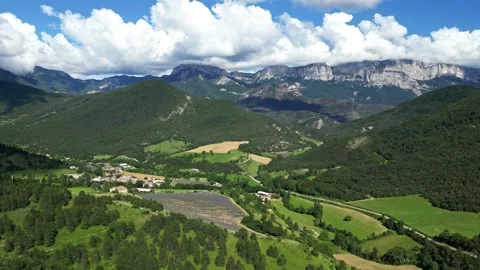 Panoramic view of Col De Rousset covered in thick clouds in the Vercors mountain Stock Footage 280211908