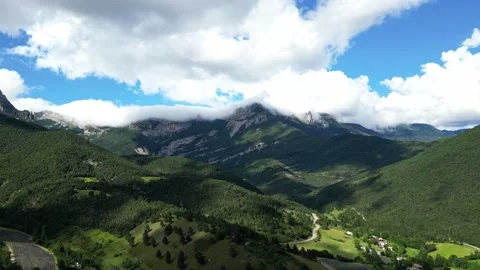 Panoramic view of Col De Rousset covered in thick clouds in the Vercors mountain Stock Footage 280211946
