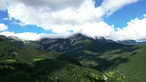 Panoramic view of Col De Rousset covered in thick clouds in the Vercors mountain Stock Footage 280212481