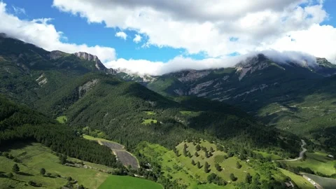 Panoramic view of Col De Rousset covered in thick clouds in the Vercors mountain Stock Footage 280212777