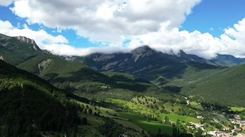 Panoramic view of Col De Rousset covered in thick clouds in the Vercors mountain Stock Footage 280213017