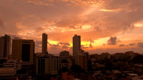Panoramic view of Colombo city, Sri Lanka during golden hour sunset. 4K Stock-Footage 318850782