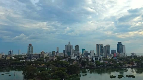 Panoramic view of Colombo's skyline, featuring commercial buildings and hotels. Stock Footage 304013852