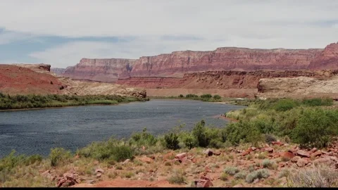 Panoramic View Of The Colorado River And Vermilion Cliffs In Arizona Stock Footage 306092086