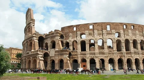 Panoramic view of Colosseum in spring Stock Footage 63428817
