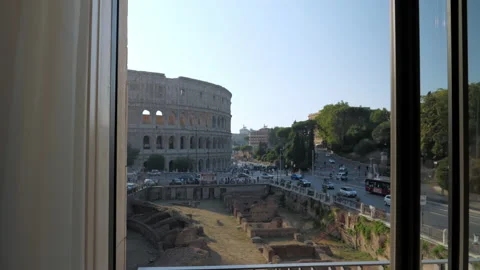 Panoramic view of the Colosseum from the window of the apartment Stock Footage 162585475