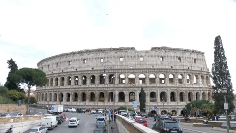 Panoramic view of the colosseum in a winter day Stock Footage 87349017