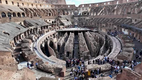 Panoramic View of the Colosseum's Interior on a Sunny Day Stock Footage 281296077