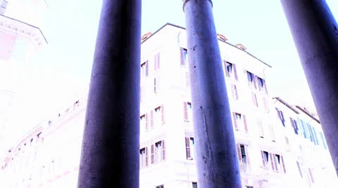 PANORAMIC VIEW OF COLUMNS OF PANTHEON IN ROME Stock Footage 26172339