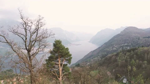 Panoramic View of Como Lake in Italy from Ghisallo Stock Footage 74138254