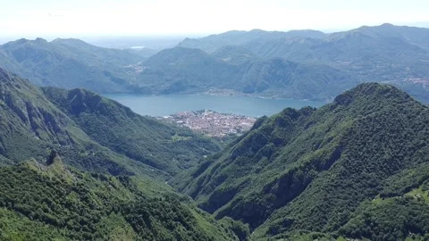 Panoramic view of Como lake seen from the mountain, Valsassina, Italy Stock Footage 132586414