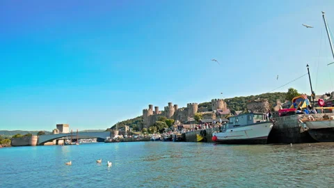 Panoramic view of Conwy Castle in Conwy, North Wales. Stock Footage 255157663