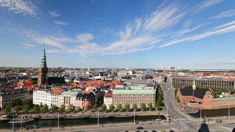 Panoramic view of Copenhagen, Denmark. City skyline, aerial view. Stock Footage 99831282