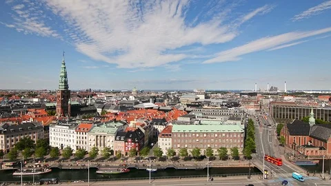 Panoramic view of Copenhagen, Denmark Stock Footage 99754048