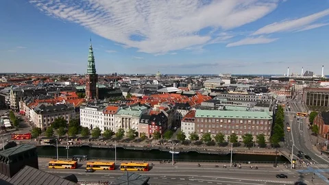 Panoramic view of Copenhagen, Denmark Stock Footage 99830345