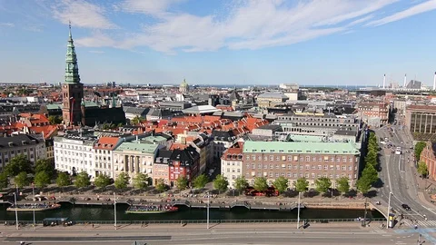Panoramic view of Copenhagen, Denmark Stock Footage 99832261