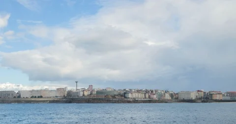 Panoramic view of A Coruña and the Tower of Hercules Stock Footage 100979875