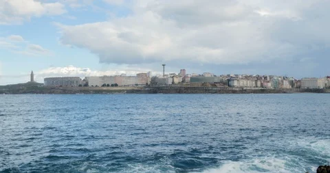 Panoramic view of A Coruña and the Tower of Hercules Stock Footage 100980091
