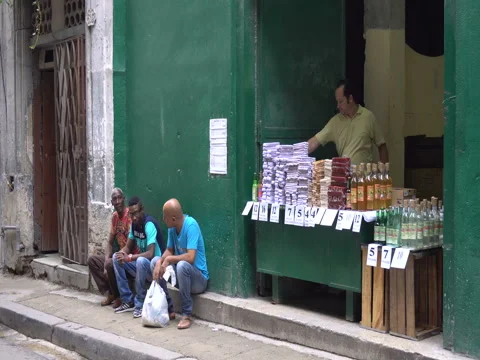 Panoramic view of counter with local goods on the street in Havana downtown. Stock Footage 70917871