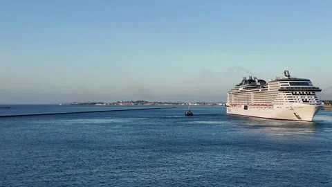Panoramic View of a Cruise Ship in the Ocean Stock Footage 297213489