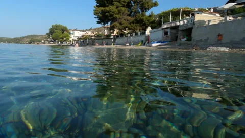 Panoramic view of the crystal clear sea and Greek village 库存影片 246739941