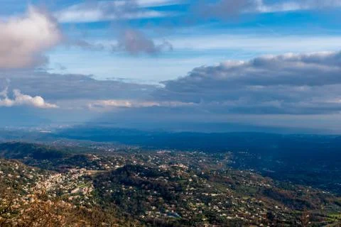 The panoramic view of Cte d'Azur under the cloudy sky and the Meditarrenean s Stock Photos