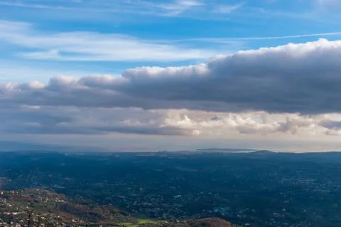 The panoramic view of Cte d'Azur under the cloudy sky and the Meditarrenean s Stock Photos