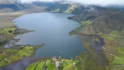 Panoramic View of Cumbal Lagoon with Green Fields Stock Footage 330983229