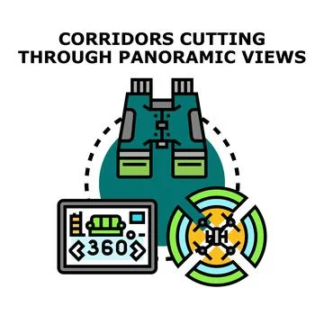 Panoramic view cutting corridors concept vector icon Stock Illustration